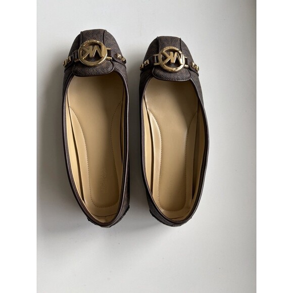 Michael Kors Shoes - Michael Kors Women’s Brown Logo Leather Ballet Flats Slip On Round Toe US 9